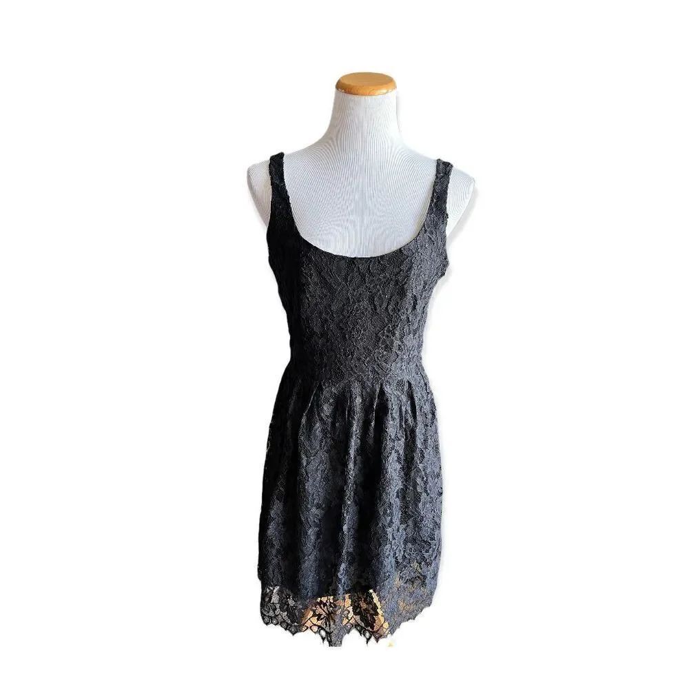Womens BB Dakota Black Lace Sleeveless Fit & Flare Dress - Sz 10